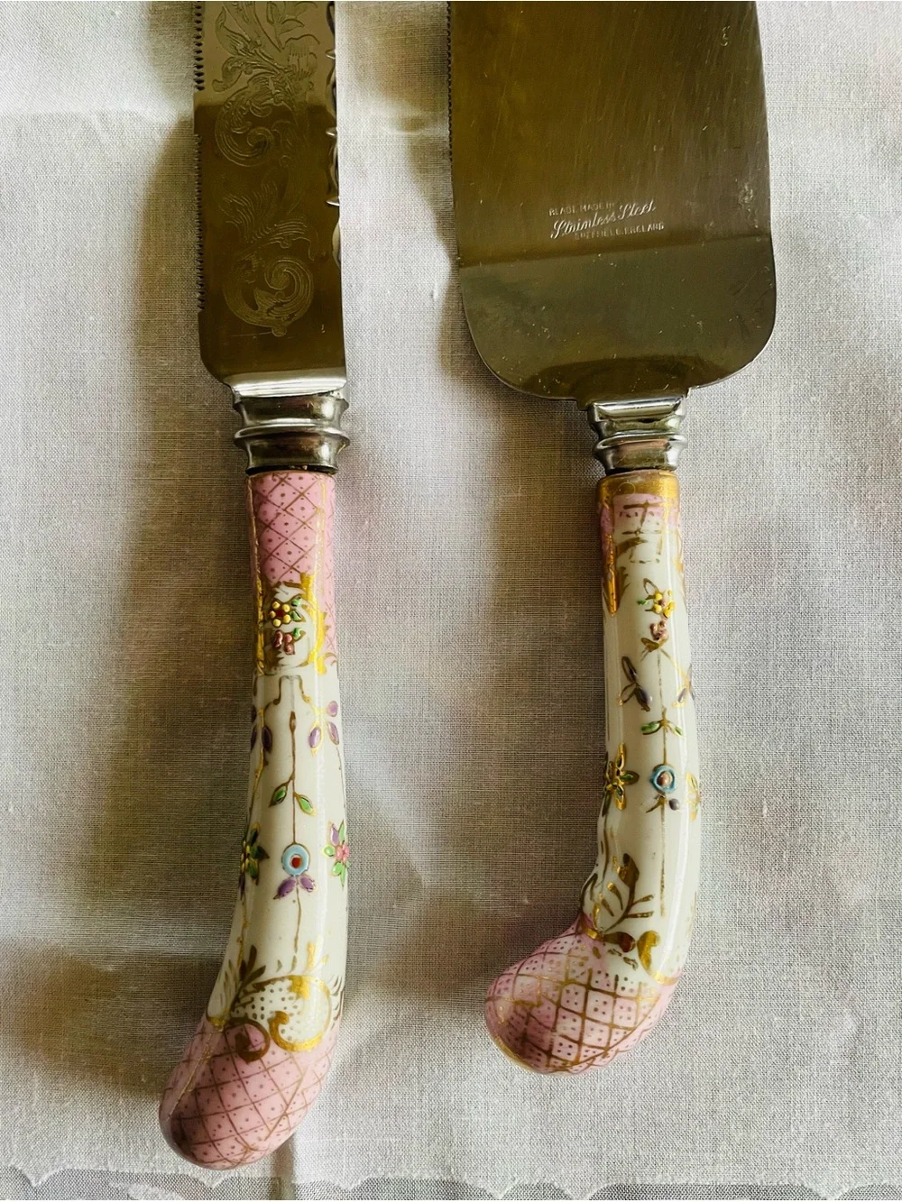 Vintage Sheffield England Ceramic Handled Cake Servers